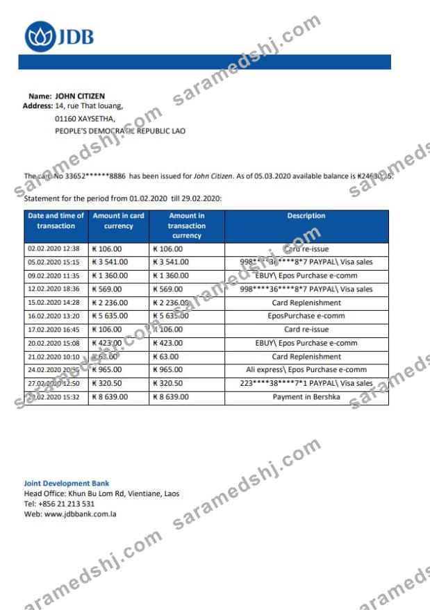 Laos Joint Development Bank (JDB) statement